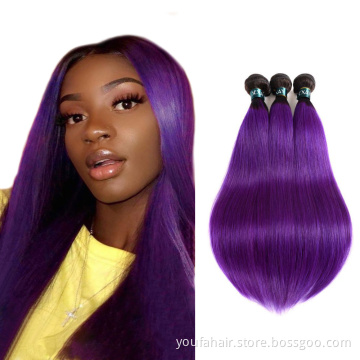 Dropshipping 10A Brazilian Virgin Human Hair Ombre Color 1b/purple Straight Hair Bundles with Closure Raw Hair Extension Vendors